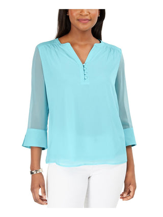 Charter Club Blusa de malha lisa com manga dividida feminina, azul, tamanho X-S