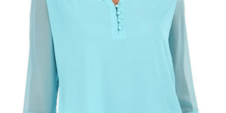 Charter Club Blusa de malha lisa com manga dividida feminina, azul, tamanho X-S