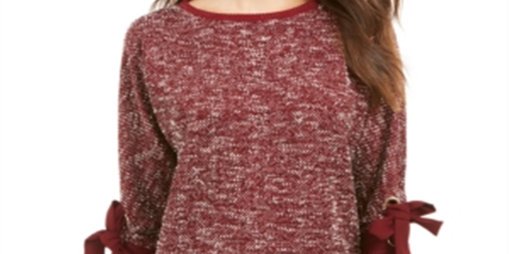 Top feminino Charter Club com manga 3/4 e acabamento em laço, vermelho, tamanho 2XL
