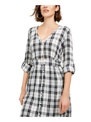 Vestido longo xadrez American Rag feminino, manga longa, com botões, tamanho pequeno, branco