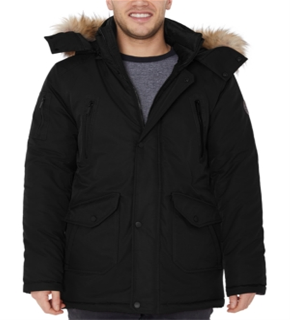 Parka com capuz Halifax Big &amp; Tall masculina com acabamento em pele sintética, jaqueta preta, tamanho 3X
