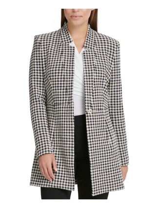DKNY Women's Houndstooth Print Topper Jacket Gray Size 8