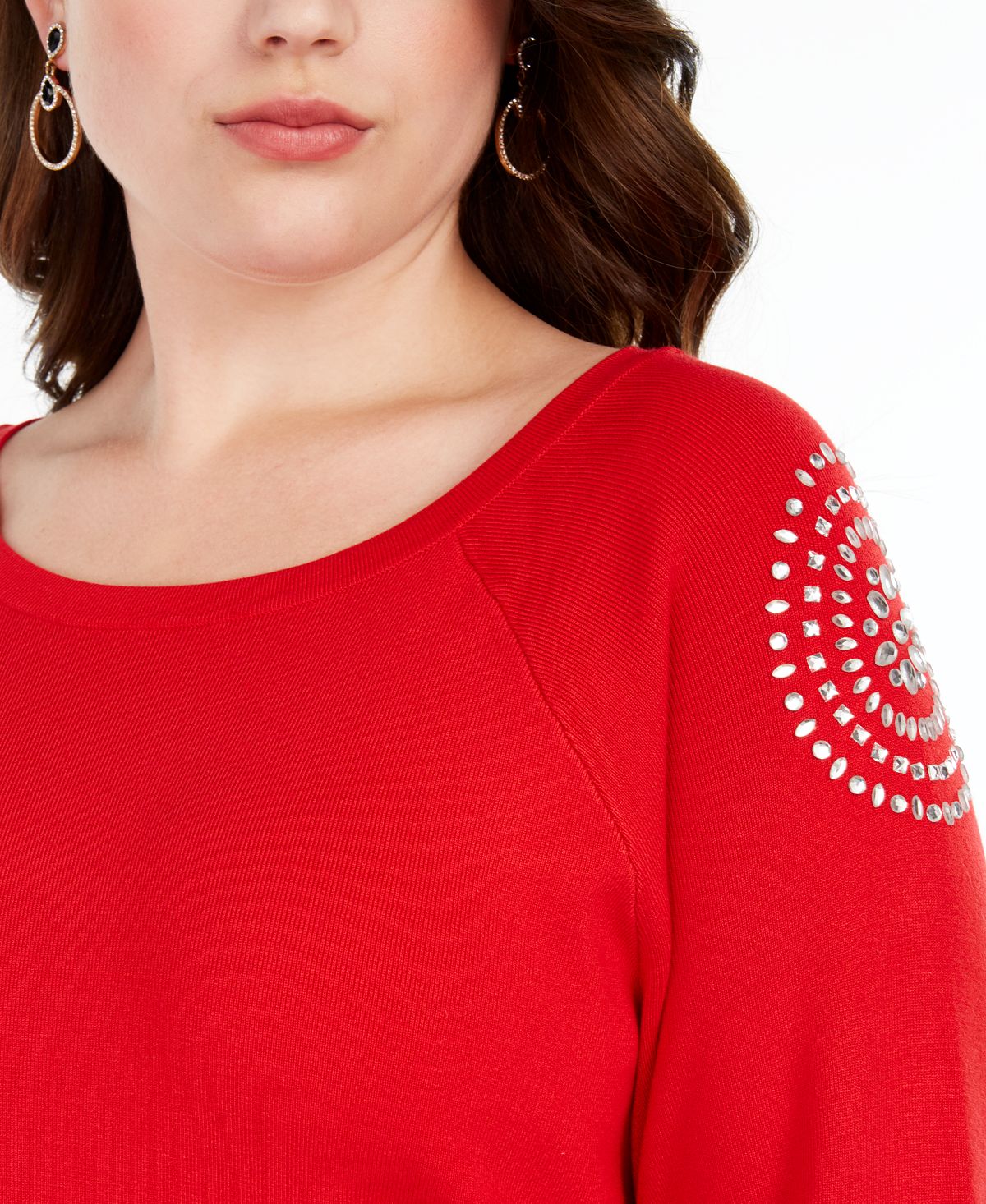 Túnica feminina plus size com strass INC International Concepts, vermelha, tamanho 0X