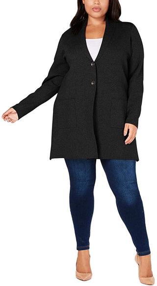 Cardigan feminino Charter Club Plus com botões duplos, preto, tamanho 0X