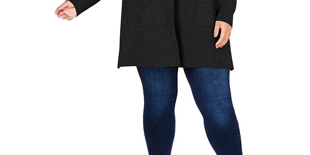 Cardigan feminino Charter Club Plus com botões duplos, preto, tamanho 0X