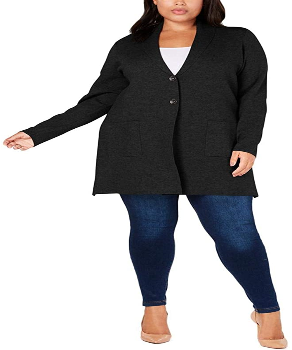 Cardigan feminino Charter Club Plus com botões duplos, preto, tamanho 0X