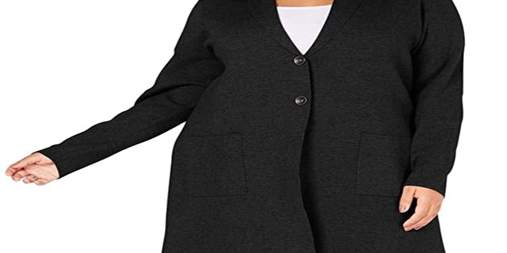 Cardigan feminino Charter Club Plus com botões duplos, preto, tamanho 0X