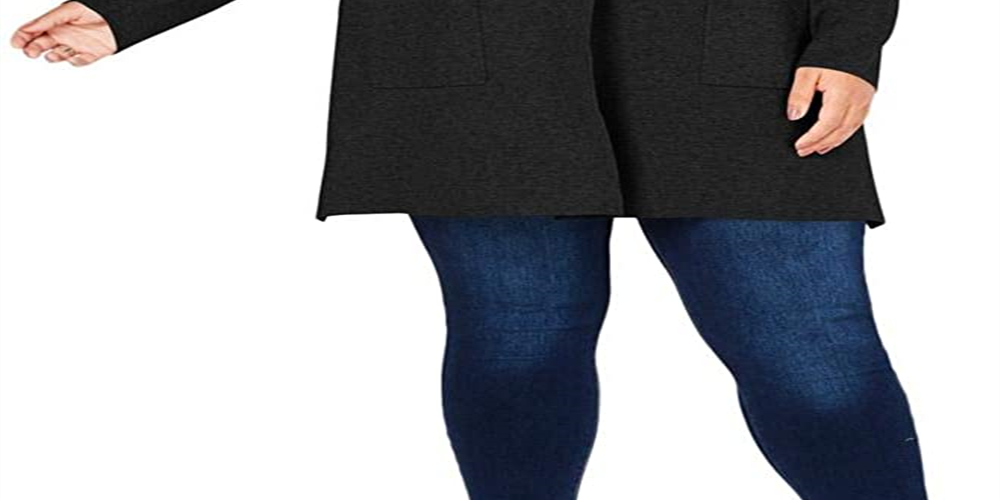 Cardigan feminino Charter Club Plus com botões duplos, preto, tamanho 0X