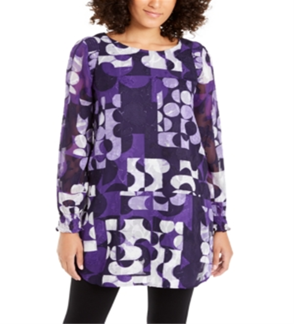 Blusa túnica Alfani Burnout Smocked feminina, roxa, tamanho XS