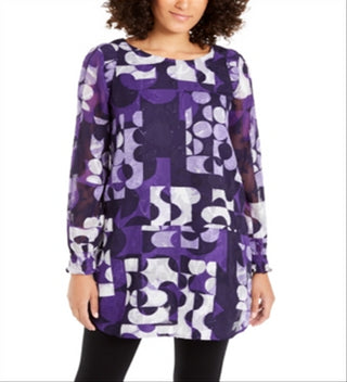 Blusa túnica Alfani Burnout Smocked feminina, roxa, tamanho XS
