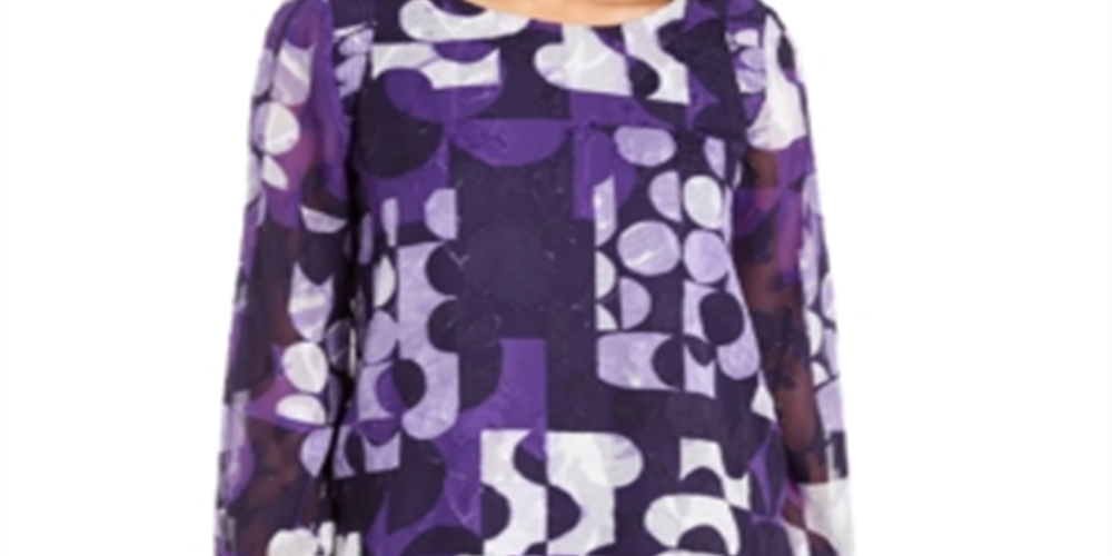 Blusa túnica Alfani Burnout Smocked feminina, roxa, tamanho XS