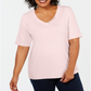 Blusa feminina Karen Scott de algodão com decote em V, rosa, tamanho 0X