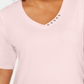 Blusa feminina Karen Scott de algodão com decote em V, rosa, tamanho 0X