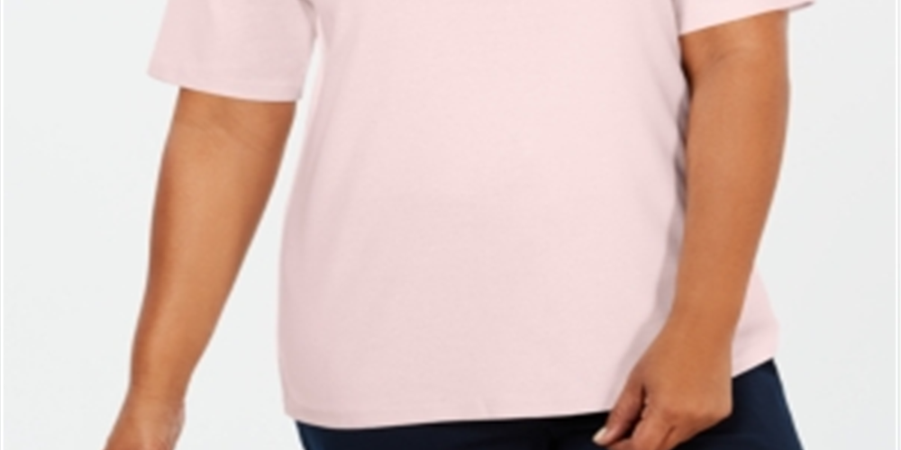 Blusa feminina Karen Scott de algodão com decote em V, rosa, tamanho 0X