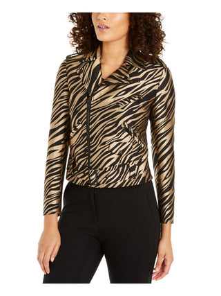Jaqueta bolero feminina Anne Klein com zíper e cinto estampado, amarela, tamanho 10