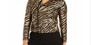 Jaqueta bolero feminina Anne Klein com zíper e cinto estampado, amarela, tamanho 10