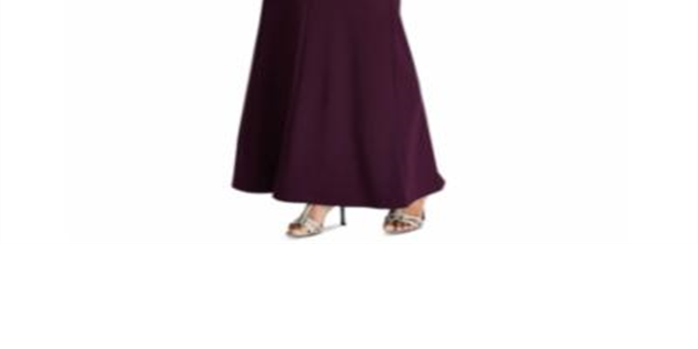 Vestido formal feminino Ralph Lauren de veludo, manga curta, decote em V, comprimento total, estilo flare, roxo, tamanho 18