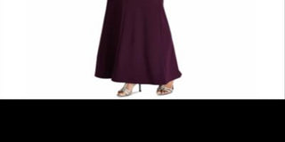 Vestido formal feminino Ralph Lauren de veludo, manga curta, decote em V, comprimento total, estilo flare, roxo, tamanho 18