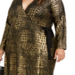 Vestido envelope metálico com estampa de cobra plus size INC feminino, dourado e preto, tamanho 3X