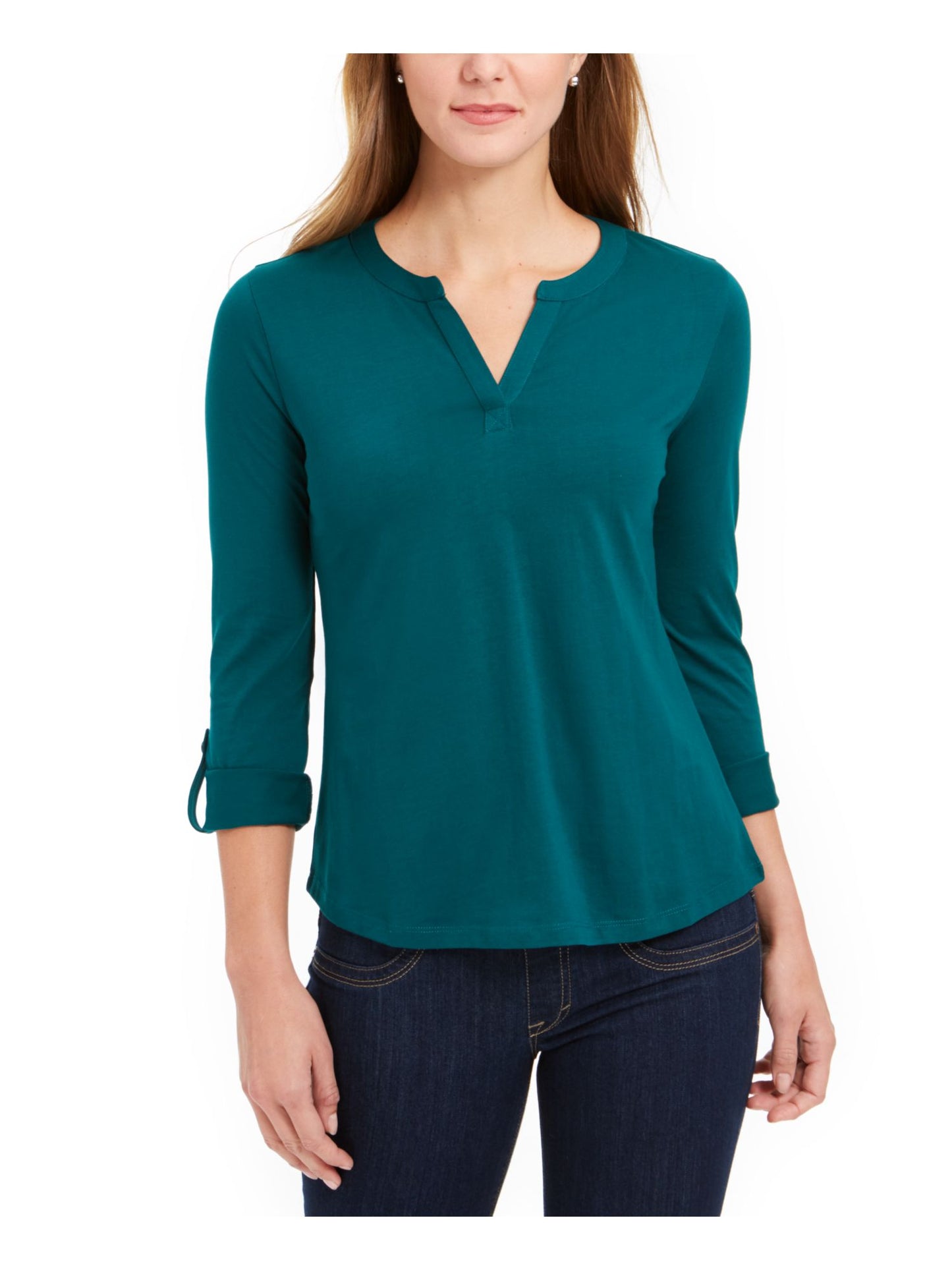Charter Club Supima Cotton Top com decote aberto, feminino, verde bálsamo, tamanho pequeno
