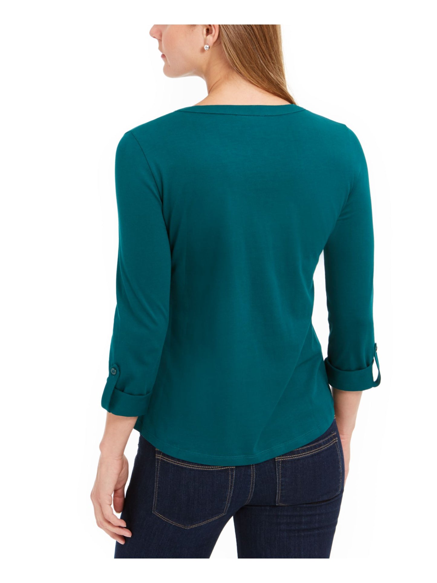 Charter Club Supima Cotton Top com decote aberto, feminino, verde bálsamo, tamanho pequeno