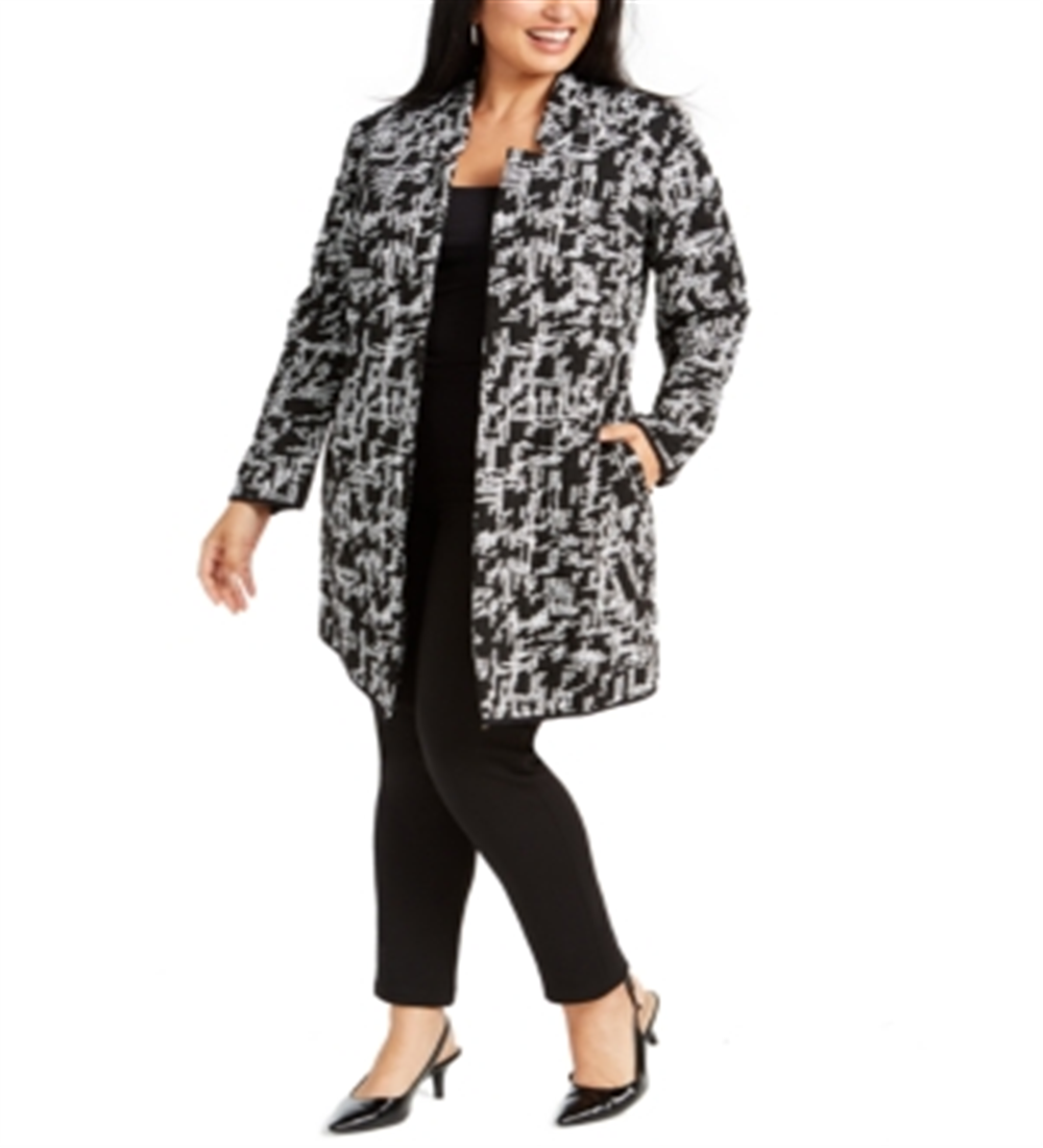 Jaqueta Alfani Feminina Jacquard Aberta Frente Preta Tamanho 0X