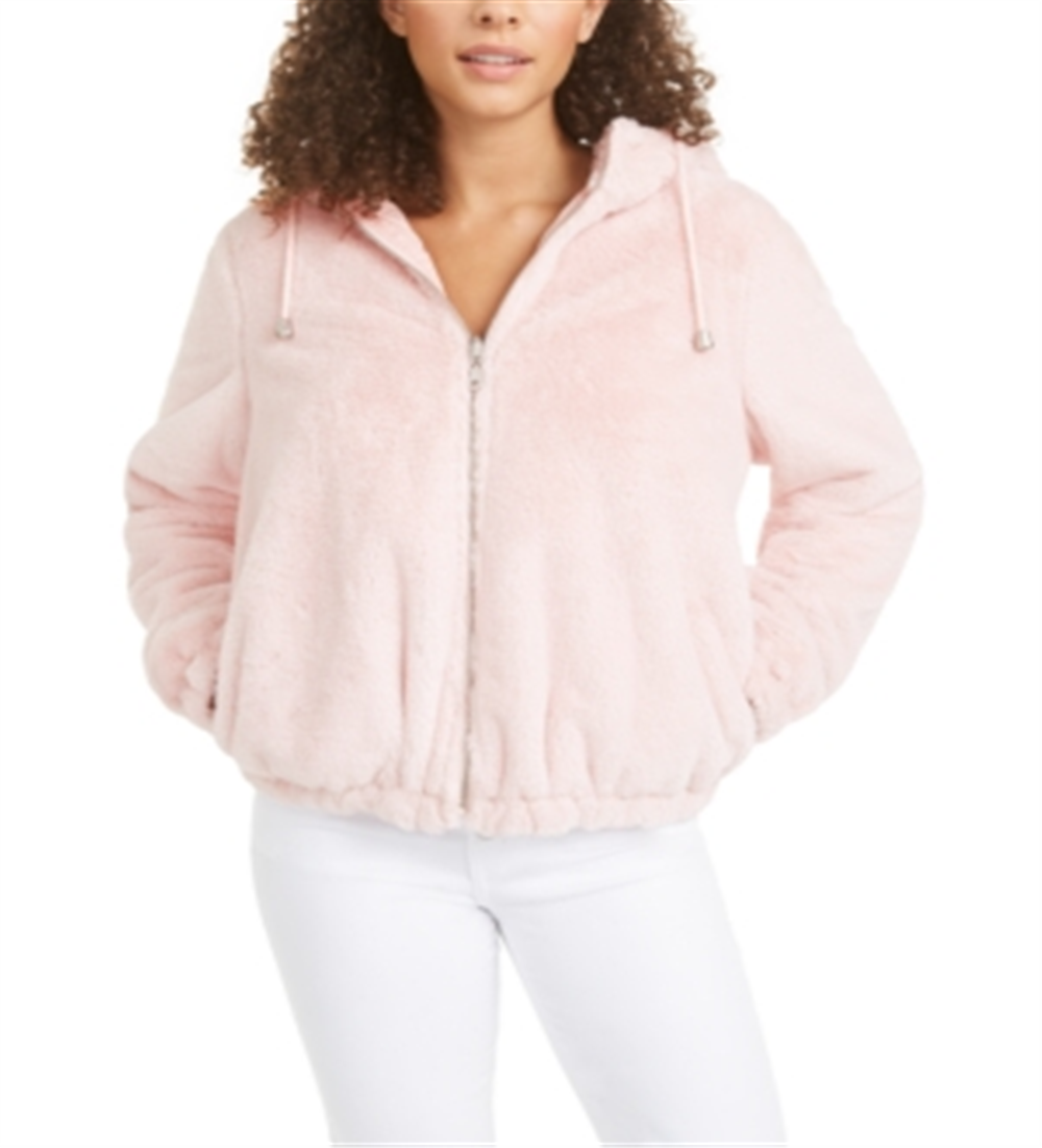 Casaco curto reversível com capuz sintético Maralyn &amp; Me Juniors - Rosa Magnólia, tamanho 2XL