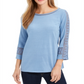 Blusa feminina de crochê com manga curta azul tamanho pequeno G da Charter Club