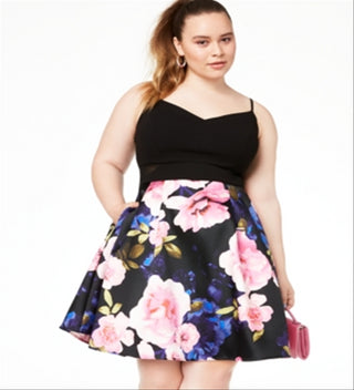 B DARLIN Women's  Short Fit + Flare Party Dress Juniors Black Size 16W