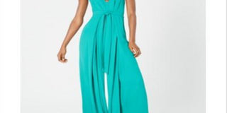 AVEC LES FILLES Macacão feminino com zíper, fenda nas pernas, alças finas, decote em V, perna larga, verde, tamanho 8