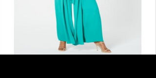 AVEC LES FILLES Macacão feminino com zíper, fenda nas pernas, alças finas, decote em V, perna larga, verde, tamanho 8