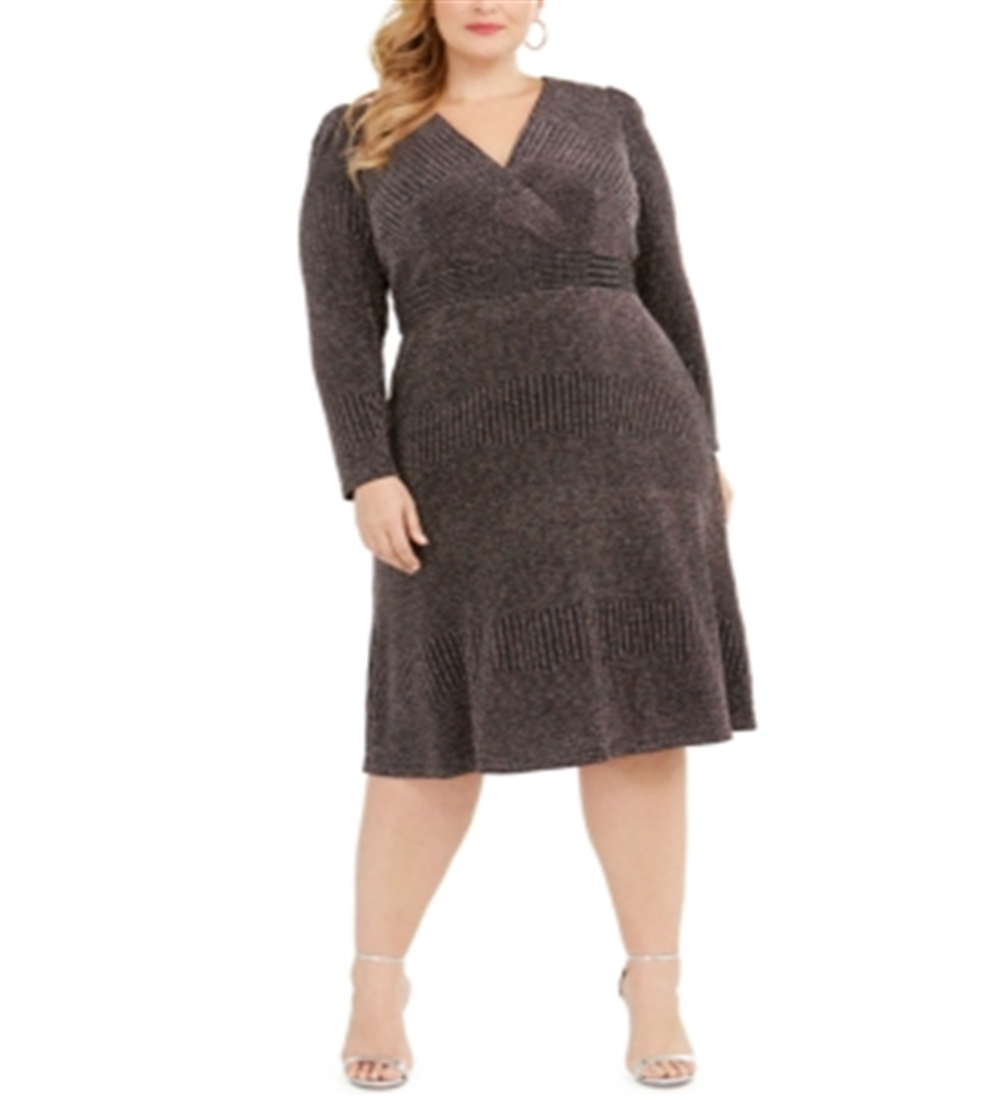Vestido midi brilhante feminino R&amp;M Richards, metálico, tamanho 18W