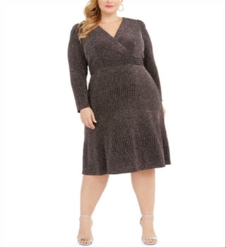 Vestido midi brilhante feminino R&amp;M Richards, metálico, tamanho 18W