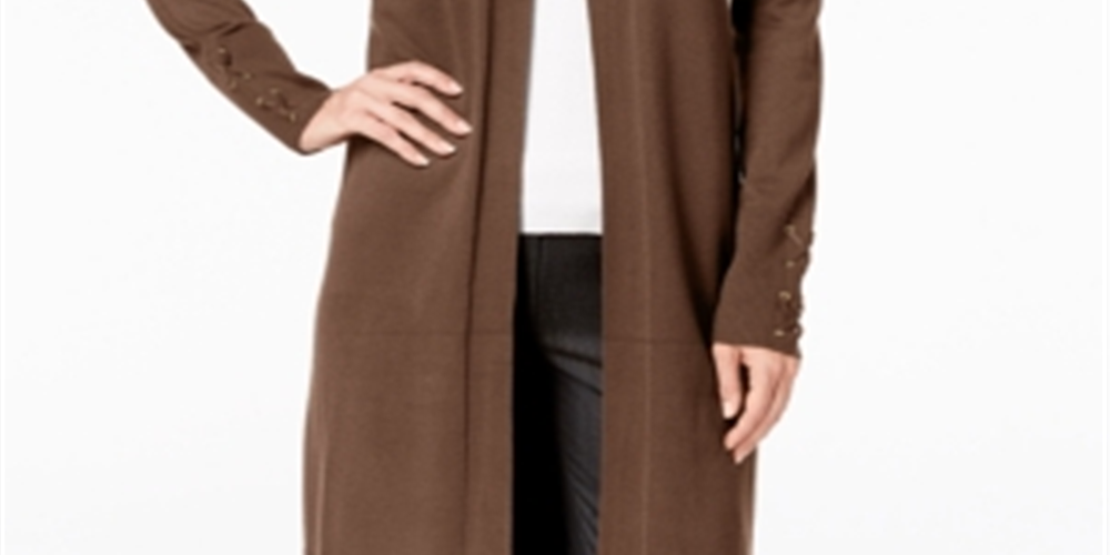 Cardigan feminino com mangas rendadas da coleção JM, marrom, tamanho pequeno, P/M