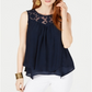 Regata feminina sem mangas com decote em joia e renda estilo &amp; CO, azul marinho, tamanho XS