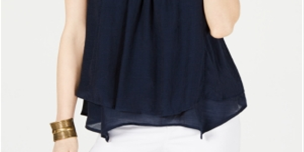 Regata feminina sem mangas com decote em joia e renda estilo &amp; CO, azul marinho, tamanho XS