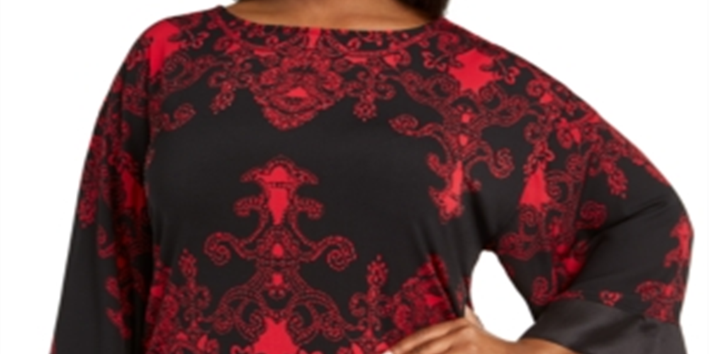 Blusa feminina estampada plus size com brilho, preta, tamanho 0X, da coleção JM