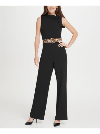 Macacão feminino DKNY com decote em V e cinto de leopardo, preto, tamanho 16