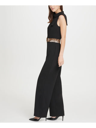 Macacão feminino DKNY com decote em V e cinto de leopardo, preto, tamanho 16