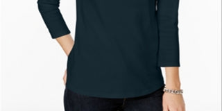 Charter Club Camiseta feminina de algodão Pima com decote canoa, azul Intrepid, tamanho GG