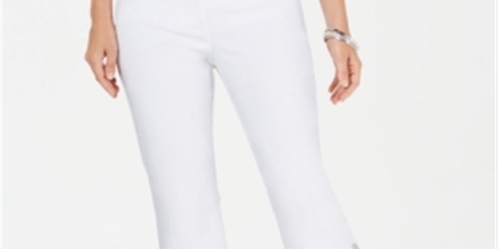 Calça flare feminina JM Collection Petite Cropped com acabamento em botões, branca brilhante, tamanho Petit S