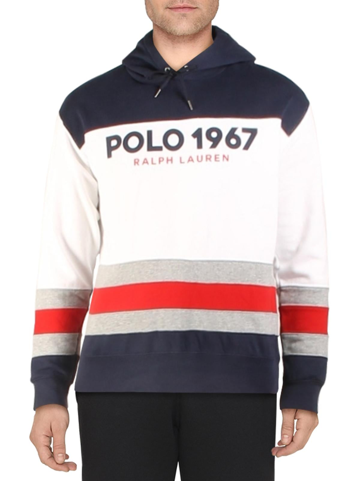 Polo Ralph Lauren Moletom com capuz masculino de lã com blocos de cores, branco, tamanho pequeno