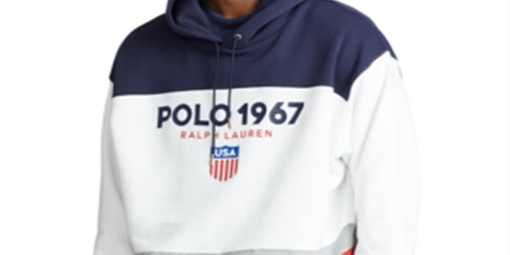 Polo Ralph Lauren Moletom com capuz masculino de lã com blocos de cores, branco, tamanho pequeno