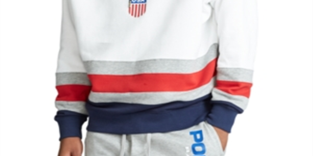Polo Ralph Lauren Moletom com capuz masculino de lã com blocos de cores, branco, tamanho pequeno