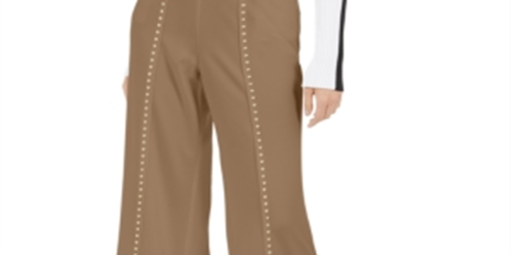 Calças de festa femininas com pernas largas e detalhes embelezados, bege, tamanho grande, da INC International Concepts