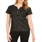 Karen Scott Top Henley Feminino com Estampa Glitter Preto Tamanho GG