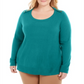 Karen Scott Suéter Plus Size Feminino com Botões nos Ombros Verde Tamanho -0X