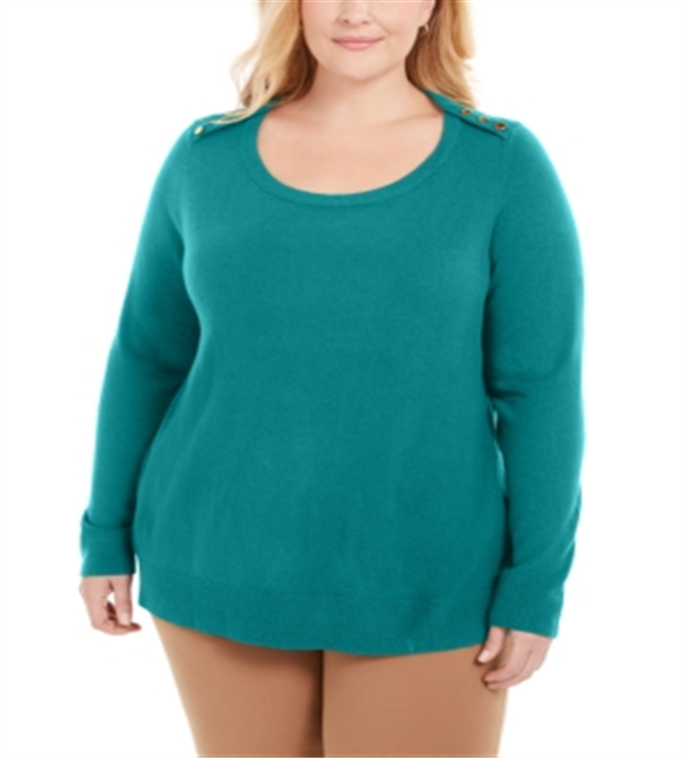 Karen Scott Suéter Plus Size Feminino com Botões nos Ombros Verde Tamanho -0X