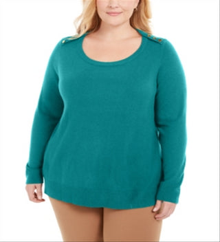 Karen Scott Suéter Plus Size Feminino com Botões nos Ombros Verde Tamanho -0X