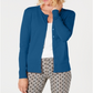 Cardigan feminino de manga comprida com botões na frente, azul, tamanho grande